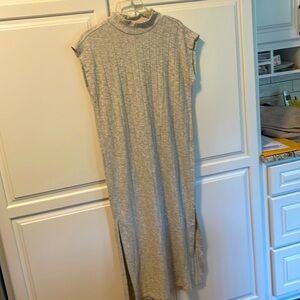 Mock neck maxi side slits size sp light gray ribbed stretchy dress soft new